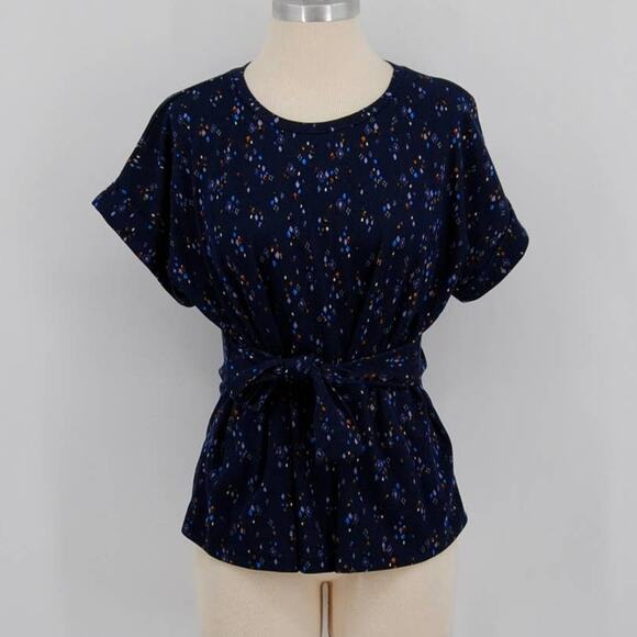 Emelia Blue Abstract Front Tie Blouse - Picture 1 of 6